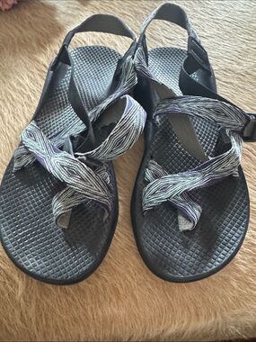 Chaco Women's Black Sandals with Gray and Purple Straps